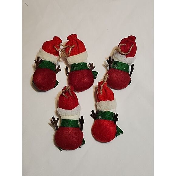 Set of 5 Red Buffalo Check Felt Snowman Ornaments with Taboggan 5.5" - Picture 7 of 11